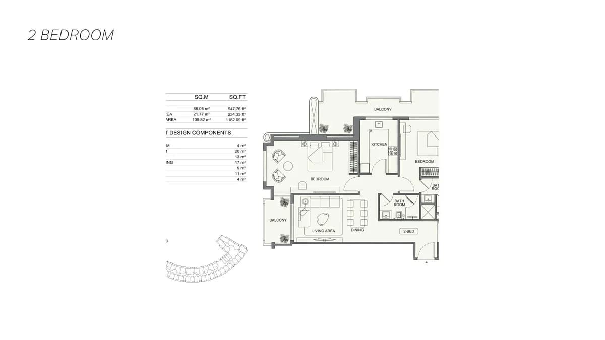 Binghatti Wraith floor plan — 2 Bedroom — from 1,112 sq ft