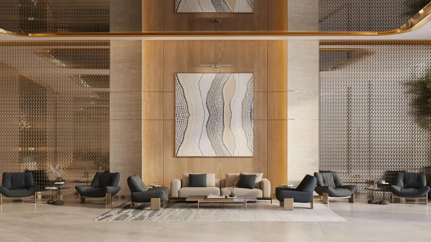 Residents' lounge at Binghatti Wraith